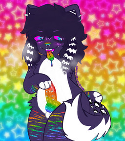 alternative_fashion anthro frenum_ladder frenum_piercing genital_piercing genitals ladder_piercing male multicolored_penis multicolored_tongue penis penis_piercing piercing raccoon_tail_hair rainbow_nose rainbow_penis rainbow_tongue scar scene_(fashion) self-harm self-harm_scars solo sparklefur tongue sparkledog420 kyle_(sparkledog420) absurd_res hi_res