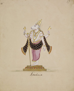 4_arms 5_fingers 5_toes anthro armlet biped bracelet clothed clothed_anthro clothed_male clothing crown dhoti ear_piercing ear_ring feet fingers floral_pattern floral_print gold_(metal) gold_jewelry gold_necklace headgear holding_object holding_staff humanoid_feet humanoid_hands indian_clothing jewelry male male_anthro multi_arm multi_limb necklace pattern_clothing pelvic_curtain piercing plantigrade religion ring_piercing shawl side_view simple_background slightly_chubby slightly_chubby_anthro slightly_chubby_male solo staff standing text toes topless topless_anthro topless_male white_body unknown_artist asian_mythology hindu_mythology hinduism mythology nandi_(deity) bovid bovine cattle deity mammal 19th_century absurd_res ancient_art gouache_(artwork) hi_res painting_(artwork) traditional_media_(artwork) traditional_painting_(artwork)
