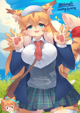 5_fingers absolute_territory anthro blonde_hair bottomwear breasts claws clothed clothed_anthro clothed_female clothing day eyelashes female female_anthro finger_claws fingers green_eyes hair legwear necktie outside pawpads plant school_uniform shirt shy skirt sky solo tail thigh_highs topwear uniform white_clothing white_shirt white_topwear yellow_body lalamedli cygames world_flipper mia_(world_flipper) domestic_cat felid feline felis mammal pantherine 2025 absurd_res digital_media_(artwork) hi_res