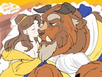 anthro clothed clothing duo female horn interspecies interspecies_romance kissing_cheek male text dayohiko beauty_and_the_beast disney beast_(disney) belle_(beauty_and_the_beast) human mammal monster hi_res japanese_text