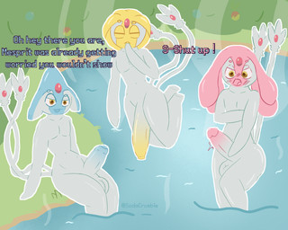 balls bedroom_eyes big_penis circumcised covering covering_self dialogue floating flustered foreskin genitals gradient_penis grey_body group group_nudity hot_spring lake_guardians legendary_trio looking_at_viewer male narrowed_eyes nude partially_submerged penis seductive tail text thick_thighs trio water sodacrumble nintendo pokemon azelf generation_4_pokemon humanoid legendary_pokemon mesprit pokemon_(species) uxie 5:4 english_text hi_res