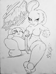 anthro blep breasts doll duo featureless_breasts female holding_melee_weapon holding_object holding_sword holding_weapon looking_at_another looking_at_viewer lying melee_weapon stitch_(sewing) sword text tongue tongue_out weapon mervophd 2spot_studio bloody_bunny_(series) bloody_bunny mumu_(bloody_bunny) animate_inanimate lagomorph leporid living_doll mammal rabbit 2024 absurd_res black_and_white graphite_(artwork) hi_res japanese_text line_art monochrome signature traditional_media_(artwork)