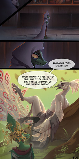 anthro avian_feet beak bulge clothing dialogue duo elderly elderly_male feathers feet female fingers green_body horn lying male on_back open_beak open_mouth outside plant smoke smoking smoking_pipe speech_bubble standing tail tail_feathers text toes tree silgiriya_mantsugosi dreamworks kung_fu_panda chameleon_(kung_fu_panda) lord_shen avian bird chameleon galliform lizard peafowl phasianid reptile scalie absurd_res comic digital_media_(artwork) english_text hi_res