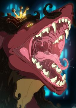 anthro bodily_fluids crown facial_hair hair headgear long_hair male mouth_shot mustache open_mouth red_body saliva saliva_on_tongue simple_background solo blakezarks mythology radu_(bzarks) dragon mythological_creature mythological_scalie scalie absurd_res cel_shading digital_media_(artwork) hi_res portrait shaded