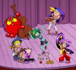 anthro blonde_hair blue_hair breasts clothing ear_piercing ear_ring female footwear green_hair hair humanoid_pointy_ears long_hair male midriff musical_instrument parody piercing ponytail purple_hair ring_piercing square_crossover scottforester17 peanuts_(comic) shantae_(series) wayforward bolo_(shantae) rottytops shantae shantae_(monkey_form) sky_(shantae) squid_baron cephalopod coleoid decapodiform genie human humanoid mammal marine mollusk undead zombie absurd_res hi_res