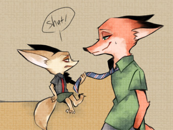 anthro duo fur male unknown_artist disney zootopia finnick_(zootopia) nick_wilde canid canine fennec_fox fox mammal red_fox true_fox 4:3 digital_media_(artwork) source_request