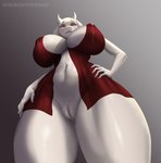 anthro big_breasts bodily_fluids breasts clothing curvy_female curvy_figure female genital_fluids genitals hand_on_hip huge_breasts lactating lactating_through_clothing looking_at_viewer looking_down low-angle_view mature_anthro mature_female milk navel nightgown pose pussy solo standing text thick_thighs vaginal_fluids wet wet_clothing wide_hips worm's-eye_view sunstripe undertale undertale_(series) toriel bovid caprine goat mammal absurd_res artist_name hi_res portrait three-quarter_portrait url