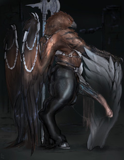 animal_genitalia animal_penis anthro balls beak big_penis bodily_fluids brown_body brown_feathers digitigrade dripping equine_genitalia equine_penis feathered_wings feathers flared_penis furgonomic_piercing furgonomics genital_fluids genitals hooves huge_penis long_penis male male_anthro medial_ring penis piercing precum precum_drip precum_string sheath side_view solo standing wing_piercing wings laobai european_mythology greek_mythology mythology avian hippogriff mythological_avian mythological_creature hi_res