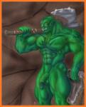 abs axe balls battle_axe biceps big_muscles big_penis big_weapon foreskin fur genitals green_body green_skin half-erect humanoid_genitalia humanoid_penis looking_at_viewer male melee_weapon muscular muscular_humanoid muscular_male nipples not_furry nude pecs penis pose retracted_foreskin solo tattoo tusks vein weapon weapon_on_shoulder yellow_eyes sudonym humanoid orc 2001