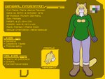 anthro female fur mature_female solo text yellow_body yellow_fur hot_knives v_(hot_knives) domestic_cat felid feline felis maine_coon mammal 4:3 english_text hi_res model_sheet