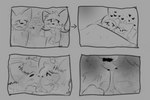 :3 anthro bed blush clothed clothing cuddling duo excited eyes_closed fur furniture grey_background hair heart_symbol hug imminent_kiss love male male/male moan open_mouth requesting romantic romantic_couple simple_background smile text barcash07 domestic_cat felid feline felis mammal 2023 absurd_res comic digital_drawing_(artwork) digital_media_(artwork) english_text greyscale hi_res monochrome sketch