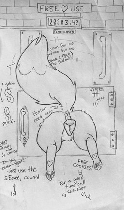 3_toes animal_genitalia animal_vulva anus brick_wall butt canine_genitalia canine_vulva emoticon feet female feral fur genitals graffiti handle heart_pawpads locked_in nipples pawpads paws public_use simple_background solo tail tail_motion tailwag tally_marks text through_wall timer toes tuft vulva wall_(structure) errsoe_(artist) 867-5309/jenny cool_s nintendo pokemon canid canine canis eevee generation_1_pokemon mammal pokemon_(species) absurd_res english_text graphite_(artwork) hi_res monochrome sketch traditional_media_(artwork)