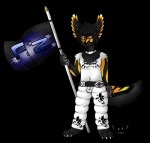 anthro black_body black_fur clothing flag fur kerchief male neckerchief neckwear solo tail yellow_body yellow_eyes yellow_fur strive jex alpha_channel