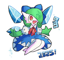 3_fingers 9_(number) blue_clothing blue_dress blue_ribbon blush blush_stickers bow_ribbon clothing collared_dress cosplay crossover_cosplay crystal crystal_wings dress exclamation_point eye_through_hair female fingers flying green_body green_hair hair ice ice_crystal multicolored_body open_mouth open_smile pointed_feet puffy_sleeves red_eyes simple_background smile solo sparkles translucent translucent_hair unusual_anatomy unusual_wings white_background white_body white_clothing white_dress white_ribbon wings melfunnysmell nintendo pokemon touhou cirno gaba_(melfunnysmell) gardevoir generation_3_pokemon humanoid pokemon_(species) 2025 crossover dated