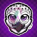 anthro beak black_beak black_body black_eyebrows black_feathers checkered checkered_background cheek_tuft closed_smile eyebrows eyewear facial_tuft feathers front_view glasses logo looking_at_viewer looking_up male mouth_closed outline pattern_background purple_background purple_eyes simple_background smile smiling_at_viewer solo thin_eyebrows tuft white_body white_feathers white_outline drinkyourvegetable art_fight asher_(urenbydeity) avian bird 1:1 2024 artist_logo colored digital_drawing_(artwork) digital_media_(artwork) headshot_portrait portrait shaded signature simple_shading