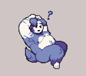 3_toes anthro anthrofied arm_hair armpit_tuft belly blue_body blue_fur body_hair cheek_tuft eyebrows facial_tuft feet floppy_ears fur grey_background male nipples open_mouth overweight overweight_male question_mark simple_background solo tail tail_tuft toes tuft white_body kueunder deltarune undertale_(series) ramb_(deltarune) darkner plugboy 2025 digital_media_(artwork) hi_res pixel_(artwork)