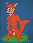 animal_genitalia anthro balls fur genitals grass kneeling looking_down male nude open_mouth orange_body orange_fur penis plant sharp_teeth skinny_male solo teeth tongue whiskers foxmusk song_of_the_south br'er_fox canid canine fox mammal