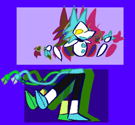 anthro blue_hair clothed clothing female fingers floating_arms floating_hands fur hair looking_at_viewer machine no_pupils open_mouth smile solo yellow_eyes firefa deltarune undertale_(series) tasque_manager darkner felid feline mammal robot aliasing digital_media_(artwork)