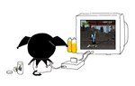 anthro beverage biped bottle chibi container electronics female gaming grape_soda playing_video_game sitting soda solo sonya_(mortal_kombat) spade_tail tail television 4chan_anon mortal_kombat onegai_my_melody sanrio kuromi sub-zero demon human lagomorph leporid mammal rabbit