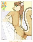 anthro breasts brown_body brown_fur brown_hair butt clothing featureless_breasts female flower fur green_eyes hair looking_at_viewer looking_back looking_back_at_viewer plant rear_view solo striped_back translucent translucent_clothing bernard_doove megan_nuthall mammal rodent sciurid tree_squirrel 1994