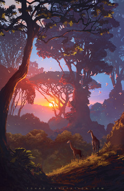 amazing_background ambiguous_gender day detailed_background duo feral horn ossicone outside plant scenery_porn sky standing sun tree tohad giraffe giraffid mammal 2018 detailed digital_drawing_(artwork) digital_media_(artwork) hi_res