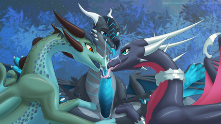 bodily_fluids claws collaborative collaborative_fellatio collaborative_oral collaborative_sex cum cum_drip cum_in_mouth cum_inside cum_on_face cum_on_tongue cumshot double_fellatio double_oral dripping ejaculation erection feet fellatio female feral french_kissing genital_fluids genitals group kissing male male/female oral paws penile penis sex toe_claws toes tongue tongue_out trio leopon276 activision mythology spyro_the_dragon cynder tilep_(leopon276) xero_(captainscales) dragon mythological_creature mythological_scalie scalie hi_res