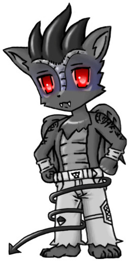 anthro barefoot biped black_hair bottomwear chibi clothed clothing fangs feet fur grey_body grey_fur hair hands_on_hips male pants red_eyes simple_background solo standing tail teeth topless white_background s.p.i.k.e.s. mythology demonic_drolfire canid canine canis demon dragon furred_dragon furred_scalie hybrid mammal mythological_creature mythological_scalie scalie undead vampire wolf 1:2