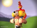 anthro beak big_breasts blue_eyes bottomwear breasts brown_body brown_fur clothing duo feathers female fur huge_breasts jogging male male/female nipples red_body red_feathers smile sound_effects skunkdude13 banjo-kazooie rareware warfare_machine banjo_(banjo-kazooie) kazooie warfare_kazooie avian bear bird breegull mammal 3d_(artwork) 4:3 animated digital_media_(artwork) high_framerate short_playtime sound source_filmmaker_(artwork) webm