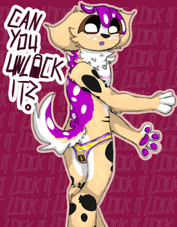 andromorph anthro arm_tattoo backsack balls bdsm bondage bound chastity_belt chastity_device eyemask eyewear freckles fur genitals hair intersex leg_tattoo looking_at_genitalia mastectomy_scar nude open_mouth pattern_background pawpads paws rear_view scar simple_background solo tail tattoo text tuft white_body white_eyes white_fur yellow_body yellow_fur vobolni317 dawn_(vobolni317) canid canine canis domestic_dog mammal digital_media_(artwork) hi_res trans_(lore) trans_man_(lore)