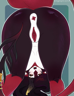 anthro anus anus_focus anus_outline anus_peek aroused big_breasts big_butt black_hair black_lips black_lipstick blush blush_lines bracelet breasts butt clothing facial_piercing female fur genitals gold_(metal) gold_bracelet gold_jewelry hair horn jewelry lip_piercing lips lipstick long_neck makeup markings multicolored_body multicolored_fur nipple_piercing nipples panties piercing raised_tail revealing_anus revealing_breasts revealing_outfit revealing_pussy scale_markings scales shy shy_smile solo spiked_tail spikes spikes_(anatomy) striped_markings striped_tail stripes tail tail_markings tail_motion thick_thighs underwear vulva wide_hips yellow_eyes evangelina_pinku mythology dragon furred_dragon furred_scalie mythological_creature mythological_scalie scalie digital_drawing_(artwork) digital_media_(artwork) hi_res