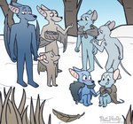 anthro blue_body blue_fur blush female fur gesture group hand_gesture hand_holding male plant pointing smile snow tree waving wings young pink_marky angel_in_the_forest larry_(yinller) montimer_(yinller) bat mammal mouse murid murine rodent hi_res father_(lore) mother_(lore) parent_(lore) parent_and_child_(lore)