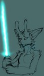 4_fingers antennae_(anatomy) anthro blep blue_lightsaber empty_eyes fingers forehead_gem gem lightsaber male melee_weapon simple_background solo tongue tongue_out weapon frostwyrm102 star_wars cora_the_mirromy alien felid mammal mirromy crossover