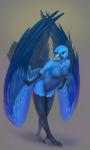 2016 5_fingers anthro avian beak big_breasts biped bird blue_beak blue_body blue_eyes blue_feathers breasts feathers featureless_breasts featureless_crotch feet female fingers front_view full-length_portrait hi_res humanoid_hands kyma leaning leaning_forward looking_at_viewer non-mammal_breasts nude portrait pose shadow signature simple_background solo standing talons toes wings