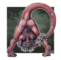 abs anthro anus ass_up athletic athletic_anthro athletic_female big_breasts bite_mark black_sclera bone breasts butt feet female genitals grey_hair hair hands_behind_head head_between_legs lightened_soles looking_at_viewer markings nipples nude nude_anthro nude_female presenting presenting_anus presenting_hindquarters purple_nipples raised_tail red_body scar seductive skull skull_head soles solo spiky_hair tail tail_tuft tongue tongue_out tuft upside_down vulva yellow_eyes geckone marrow_(geckone) monster unknown_species hi_res