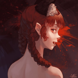 4_ears black_ears braided_hair female freckled_face freckles hair inner_ear_fluff looking_at_viewer multi_ear open_mouth pigtails pupils red_eyes red_hair slit_pupils solo tuft twin_braids twintails_(hairstyle) white_inner_ear_fluff hippppodraw touhou rin_kaenbyou animal_humanoid cat_humanoid felid felid_humanoid feline feline_humanoid humanoid mammal mammal_humanoid 1:1 2025 bust_portrait dated hi_res portrait signature