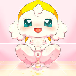anthro anus bodily_fluids breasts chibi crouching female fur genital_fluids genitals navel nude open_mouth peeing small_breasts solo spread_legs spreading urine vulva watersports white_body white_fur young young_anthro alacarte tamagotchi lovemamalitchi tamagotchi_(species) 1:1 censored hi_res