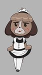 animal_crossing anthro blush bottomwear brown_body brown_fur brown_hair canid canine canis choker clothed clothing clothing_lift collar crossdressing curtsey digby_(animal_crossing) domestic_dog egg_vibrator footwear freckles fur grey_background hair happy_harvey hi_res jewelry legwear maid_headdress maid_uniform male mammal necklace nintendo open_mouth phone_drawing sex_toy shoes simple_background skirt skirt_lift socks solo thigh_highs uniform vibrator white_clothing white_footwear white_socks
