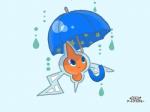 ambiguous_gender blue_background blue_eyes not_furry orange_body raining simple_background solo star text umbrella water swich_photo nintendo pokemon pokemon_art_academy generation_4_pokemon ghost normal_rotom pokemon_(species) rotom spirit 4:3 art_academy_(artwork) digital_media_(artwork) japanese_text translated