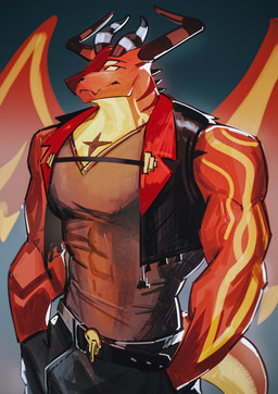 4_eyes 4_horns alternative_fashion back_wings belt clothed clothing hand_in_pocket horn male membrane_(anatomy) membranous_wings multi_eye multi_horn pockets punk skull_accessory solo topwear vest wings toothlee hellaverse helluva_boss satan_(helluva_boss) demonic-dragon 2025 absurd_res colored hi_res