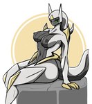 anthro anthrofied areola breasts female green_sclera grey_areola grey_body grey_nipples mouthless navel nipples nude on_rock red_eyes rock side_view simple_background sitting sitting_on_rock solo dima_(artist) nintendo pokemon arceus generation_4_pokemon legendary_pokemon pokemon_(species) 2023 colored digital_media_(artwork) hi_res shaded