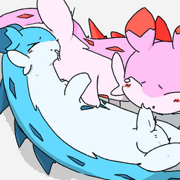 69_position back_spikes balls blue_body blue_fur blue_markings blue_spikes blush bodily_fluids cheek_tuft countershade_torso countershading cunnilingus dipstick_ears duo ear_markings eyes_closed facial_tuft female feral fur genitals heart_symbol humanoid_genitalia humanoid_penis long_body male markings multicolored_ears one_leg_up oral penis pink_body pink_fur pink_markings raised_leg red_markings red_spikes sex shadow side_view simple_background spikes spikes_(anatomy) tears tears_of_pleasure tuft vaginal ardest palworld pocketpair chillet chillet_ignis mammal mustelid pal_(species) 1:1 2024 digital_media_(artwork) low_res