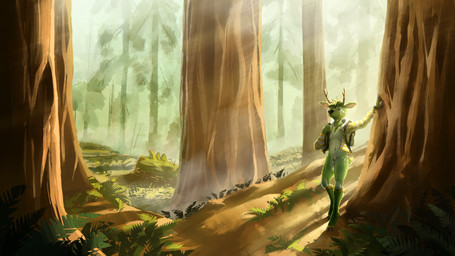 animal_genitalia anthro antlers backpack blue_eyes bottomless casual_exposure casual_nudity clothed clothing fern fog forest fur genitals green_body green_fur hoodie horn male nudist outdoor_nudity outside plant sheath solo topwear tree dakkawoof sour_(character) deer mammal 16:9 2025 4k absurd_res hi_res widescreen