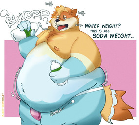 anthro belly belly_jiggle belly_overhang beverage_bottle big_belly bottle breath burping clothed clothing container expansion_sound_effect geometric_background jiggling jockstrap jockstrap_only male navel nipples obese obese_male open_mouth overweight overweight_male panting rumbling_stomach simple_background soda_bottle solo text topless underwear underwear_only weight_gain butterontoast bluey_(series) radley_heeler australian_cattle_dog canid canine canis cattledog domestic_dog herding_dog mammal pastoral_dog 2024 english_text hi_res watermark