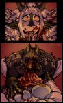aggressive big_breasts blood blood_in_mouth blood_on_face bloodshot_eyes bodily_fluids breasts cannibalism cruel_pred cruelty death duo fur gore gore_focus grotesque_death guts holding_breast lying nude nude_anthro nude_female nude_male on_back organs predator/prey red_background simple_background white_body white_fur wounded kolkolukija mythology canid canine dragon mammal mythological_creature mythological_scalie scalie absurd_res comic hi_res