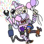 3_eyes 3_hands balloon bottomless clothed clothing clown confetti dress gun hat headgear headwear inflatable machine multi_eye multi_hand not_furry pink_clothing ranged_weapon solo weapon i11ogica1 archie_(i11ogica1) humanoid robot 1:1