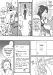 anthro canid canine canis cellphone clothing comic cotton_(artist) dialogue domestic_dog electronics english_text felid female fukuzawa fur greyscale lion male mammal monochrome nitobe pantherine phone text tooboe_bookmark tuft