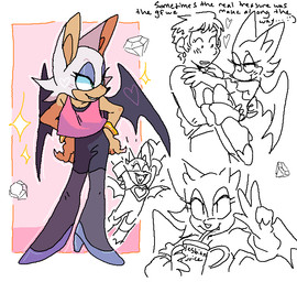 alternate_costume anthro bat_wings beverage carrying_another clothing drinking duo female female/female footwear fur gem hands_on_hips heart_symbol high_heels holding_object membrane_(anatomy) membranous_wings pink_clothing pink_shirt pink_topwear shirt shoes simple_background smile tan_body tan_skin tank_top text topwear white_background white_body white_fur wings escapethecitywithme sega sonic_the_hedgehog_(series) sonic_x rouge_the_bat topaz_(sonic) bat human mammal 2019 aliasing digital_media_(artwork) english_text sketch_page
