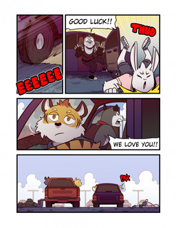 4_panel_comic anthro bored bottomwear car clothed clothing dialogue eyes_closed footwear good_luck grey_body group head_out_of_window inside_car inside_vehicle lying male on_front on_ground orange_body orange_eyes pants parking_lot pupils shirt shoes shorts slit_pupils sound_effects striped_body stripes tank_top text throwing_another topwear vehicle white_body yelling t0l0k i_think_i_like_you mythology dev_(i_think_i_like_you) leon_ostiarius ray_(i_think_i_like_you) red_(i_think_i_like_you) sky_(i_think_i_like_you) zeb_(i_think_i_like_you) american_opossum bird_dog canid canid_demon canine canis demon domestic_dog felid golden_retriever hellhound hunting_dog lagomorph leporid mammal marsupial mythological_canine mythological_creature pantherine rabbit retriever snow_leopard tiger wolf comic english_text hi_res multiple_scenes