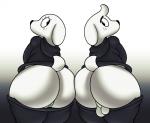 anthro backsack balls big_butt butt clothed clothing duo female genitals looking_back male pussy simple_background take_your_pick thick_thighs trashdrawy undertale undertale_(series) dogamy dogaressa canid canine canis domestic_dog mammal hi_res