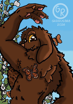 anthro black_body black_fur flower fur male nesthus nude plant smile solo yellow_eyes garrus368 nesthus_(garrus368) arthropod butterfly canid insect lepidopteran mammal wiffen_(specie)